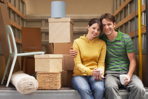 Packed boxes and furniture ready for a local move in Wealdstone